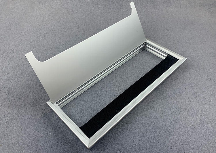 办公桌翻盖过线盒电脑桌带毛刷方型穿线孔盖铝合金桌面装饰走线盒 80*