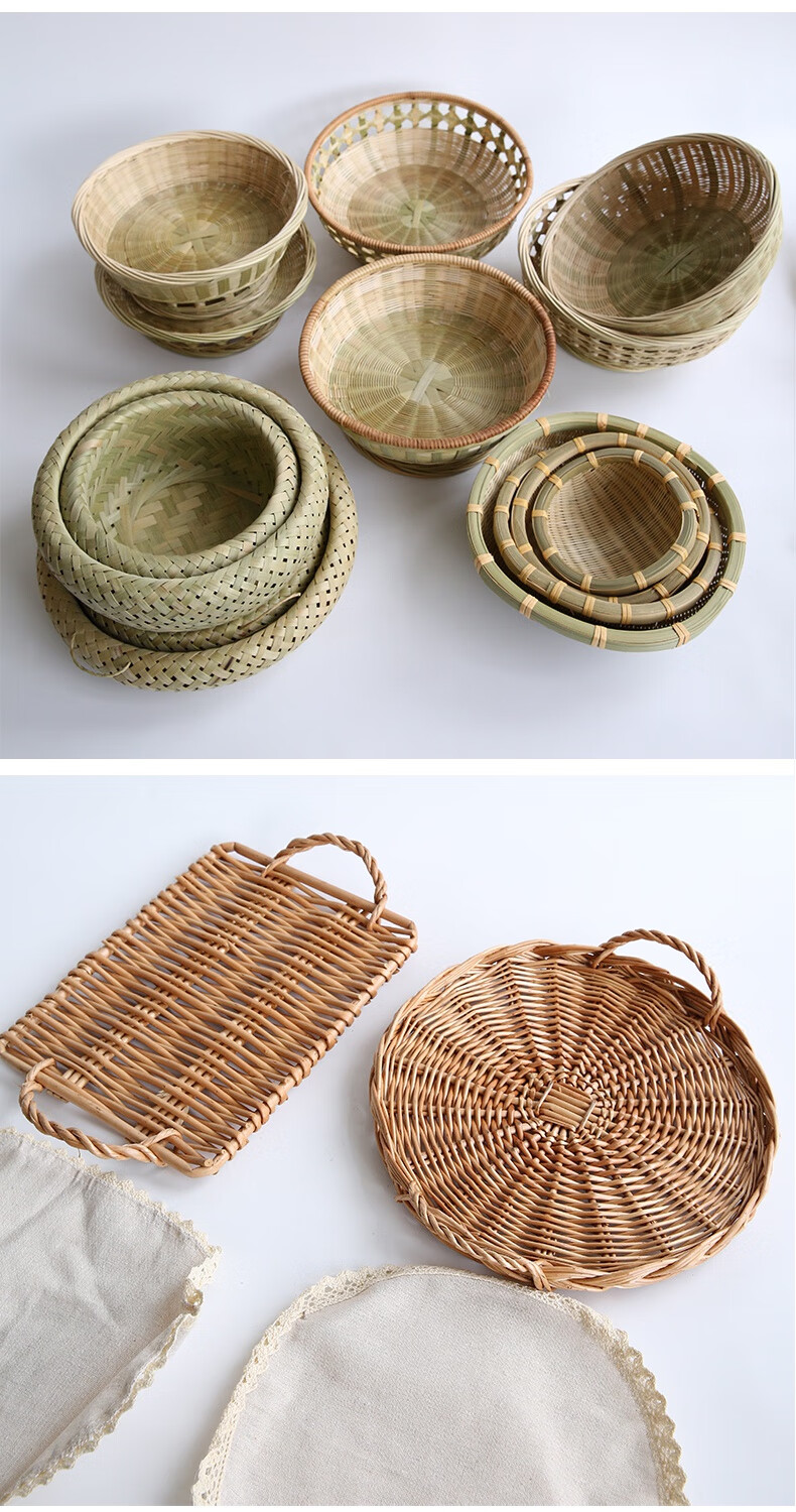 竹编制品竹子竹篮收纳筐家用小簸箕箩筐编织竹筐零食点心水果盘子