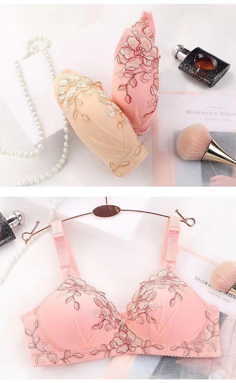 棉布胸罩南极人同款2件装小胸薄款绣花内衣女无钢圈聚拢调整型性感