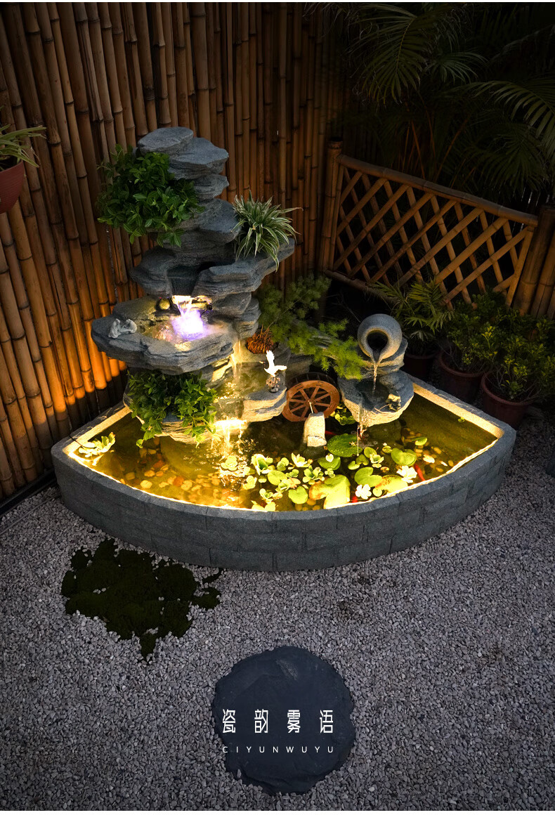 家庭小型假山流水 瓷韵雾语庭院景观装饰假山水景摆件阳台鱼池造景
