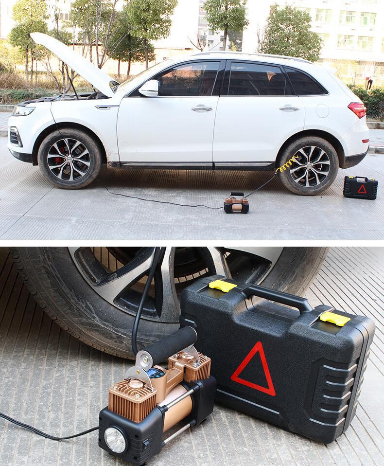 适用于小车电动车载充气泵高压小型气泵12v220v车用家用电瓶车两用打