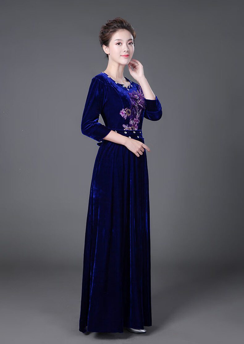 独唱演出服女大合唱演出服女长裙晚礼服成人连衣裙诗歌诵中老年合唱服