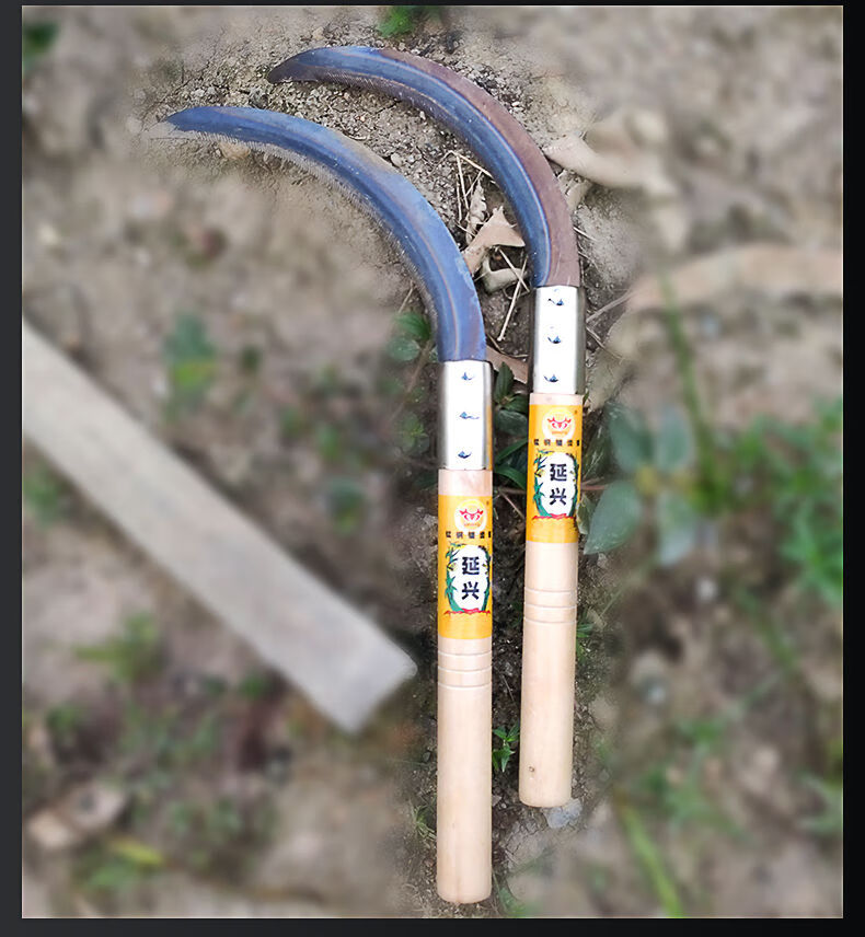 割禾除草锰钢加长柄镰刀割草刀农用锯齿镰刀加密细齿小禾镰韭菜刀 驰