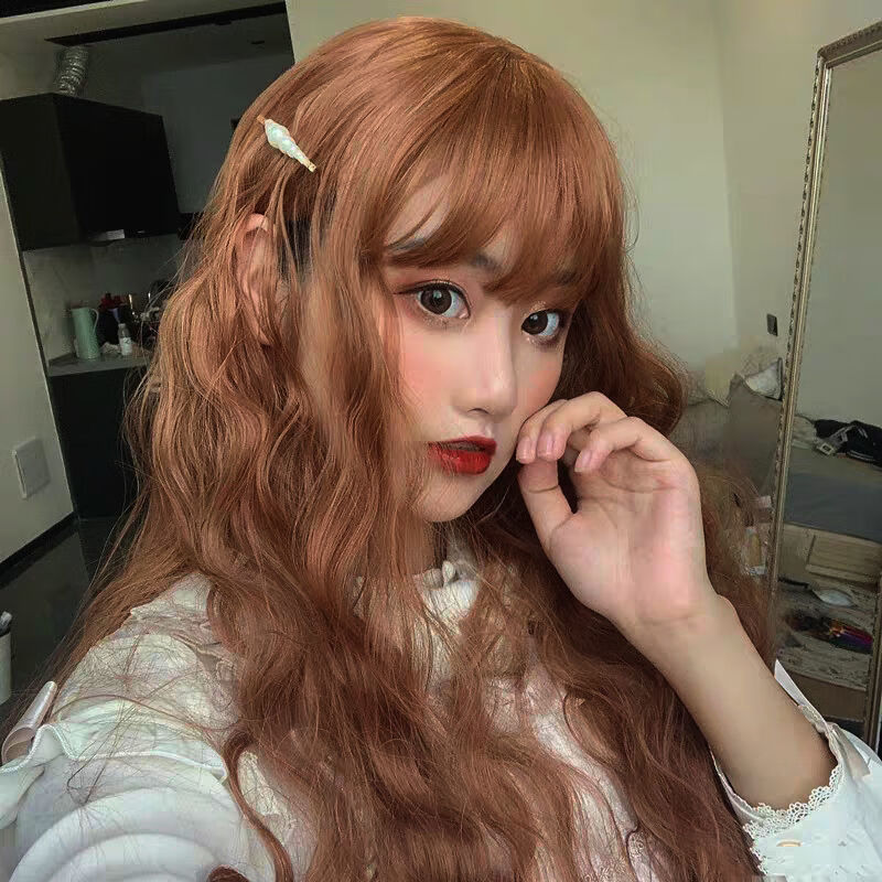 假发套女全头逼真长卷发lolita玉米烫空气刘海cosplay假毛全套头黑