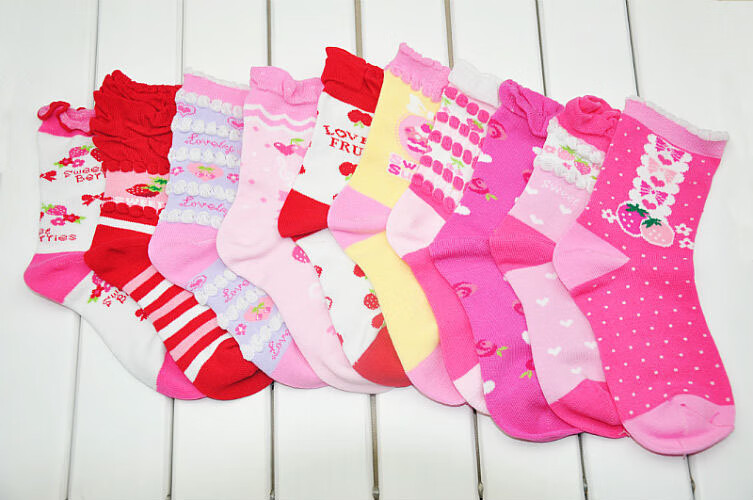儿童袜子棉袜春季新款可爱女童袜子全日单女袜粉色草莓公主袜19b1款