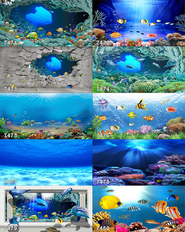 鱼缸背景贴鱼缸背景纸3d立体高清图画水族箱贴纸壁画海底造景定做180