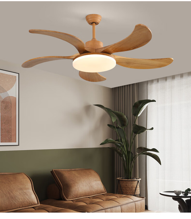 古韵唐风北欧实木风扇灯吊扇灯家用一体吊灯大风力客厅餐厅大厅原木色