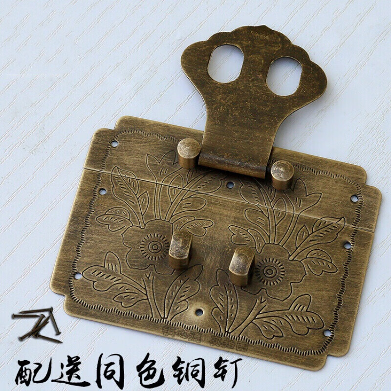 樟木箱铜配件首饰盒箱扣纯铜老式面页锁扣搭扣仿古家具锁复古箱锁大号
