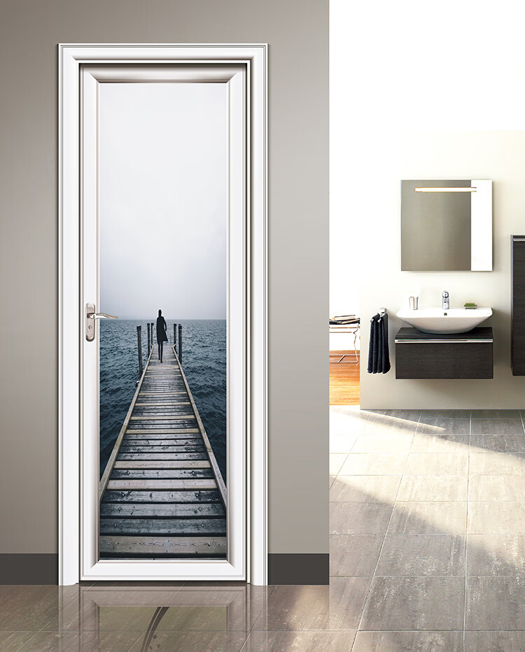 门上贴纸装饰贴画创意仿真3d立体的卫生间玻璃墙自粘假旧木门翻新