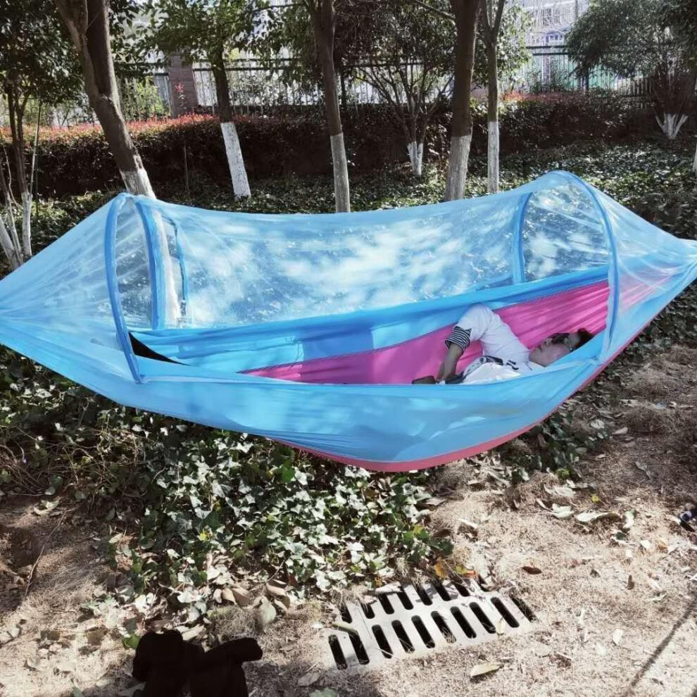 晴天之旅降落伞布双人吊床蚊帐吊床自动速开防蚊吊床休闲户外用品双人