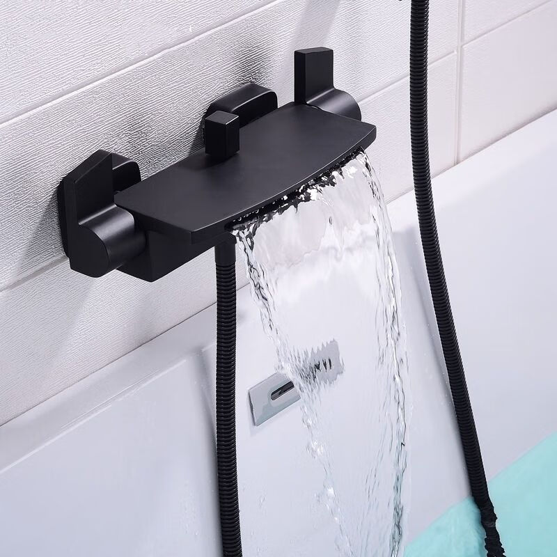 富茂鸿三联龙头浴室花洒冷热水淋浴水龙头黑烤漆套装