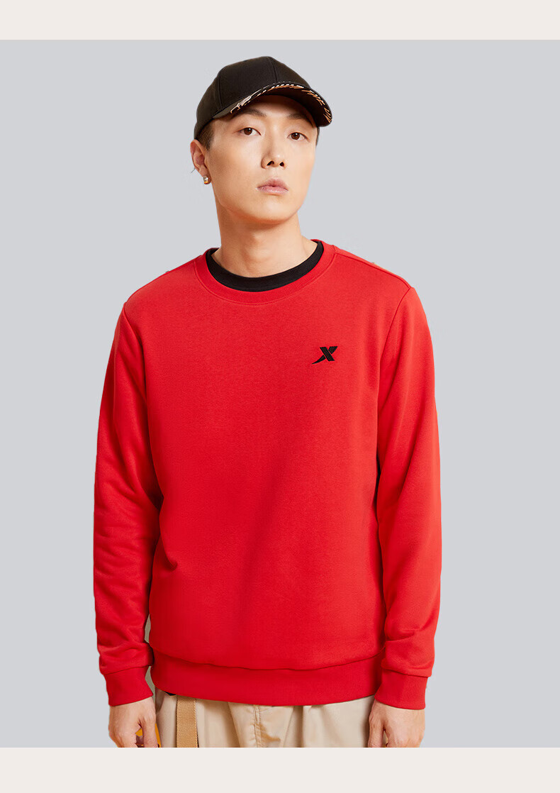 特步(xtep) 卫衣男秋冬男装运动服针织男士宽松圆领长袖上衣运动