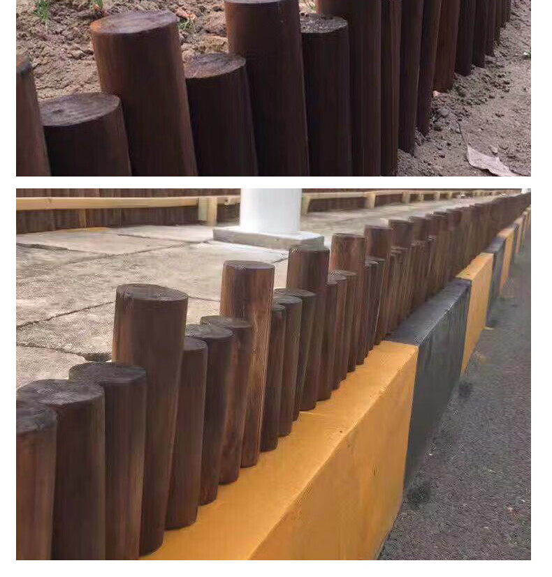 碳化木桩庭院护栏围栏栅栏户外室内圆木小篱笆花园木栏