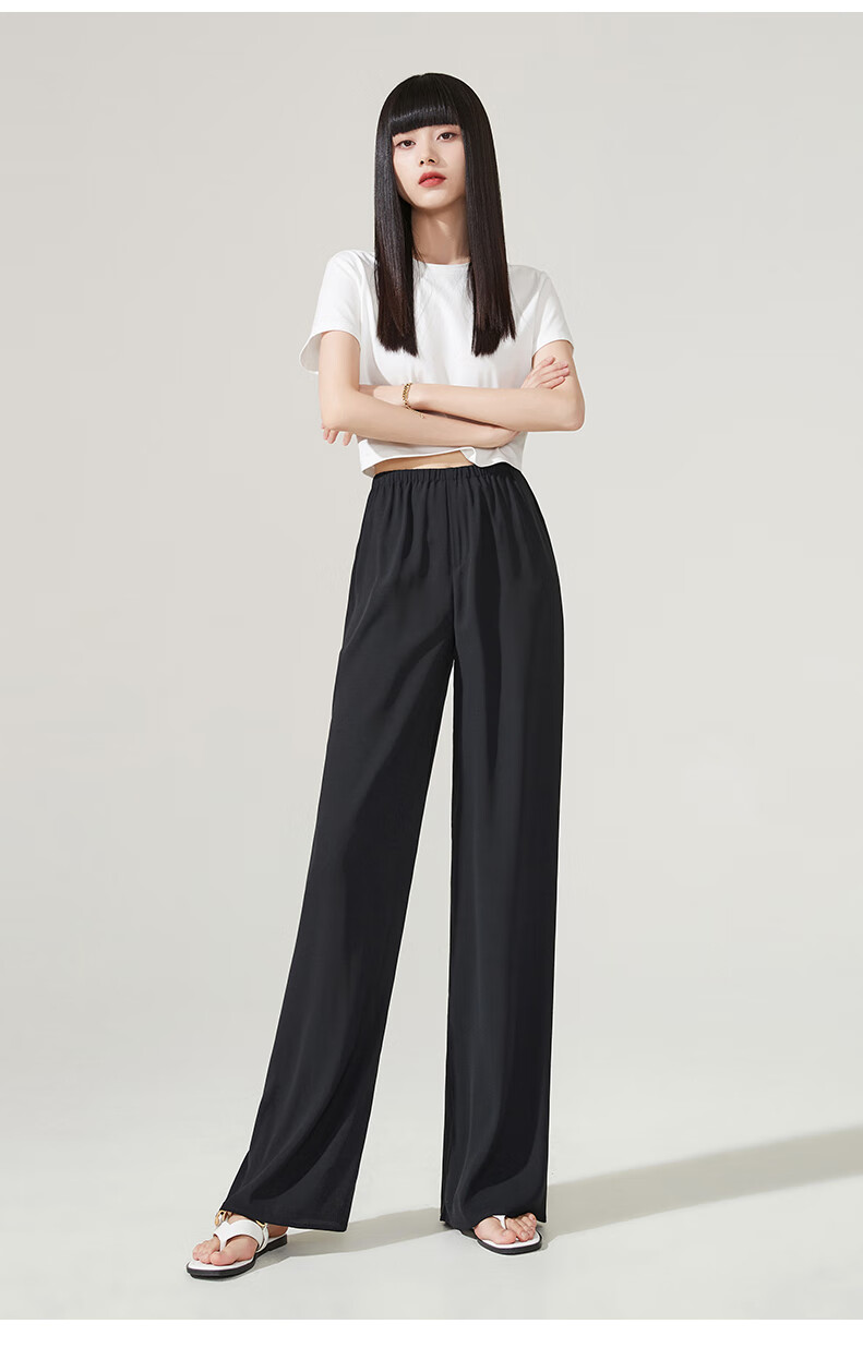 逸阳阔腿裤女2022夏季薄款高腰垂感一片式直筒宽松显瘦休闲裤8002黑色