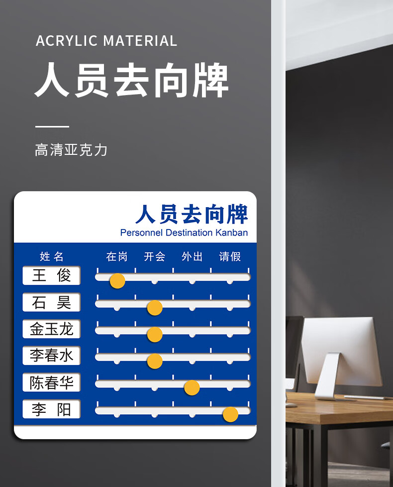 人员去向牌亚克力工作人员去向牌定制员工岗位牌公司科室部门公告栏