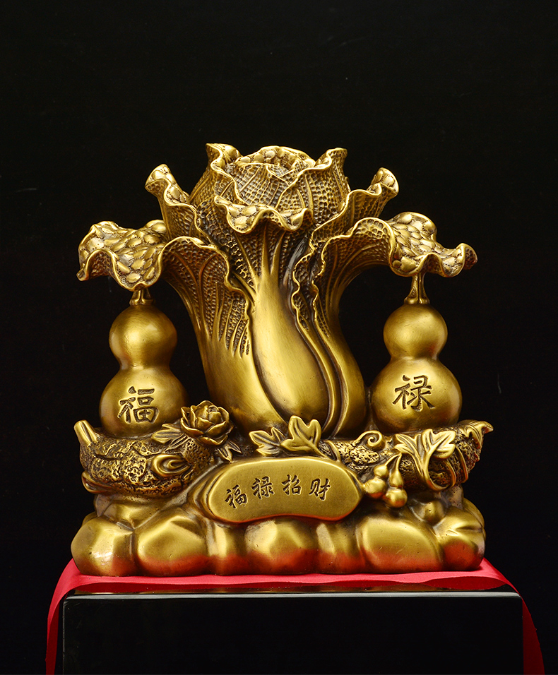 景库 铜葫芦纯铜人生如意摆件百财聚宝盆福禄寿葫芦客厅办公室乔迁