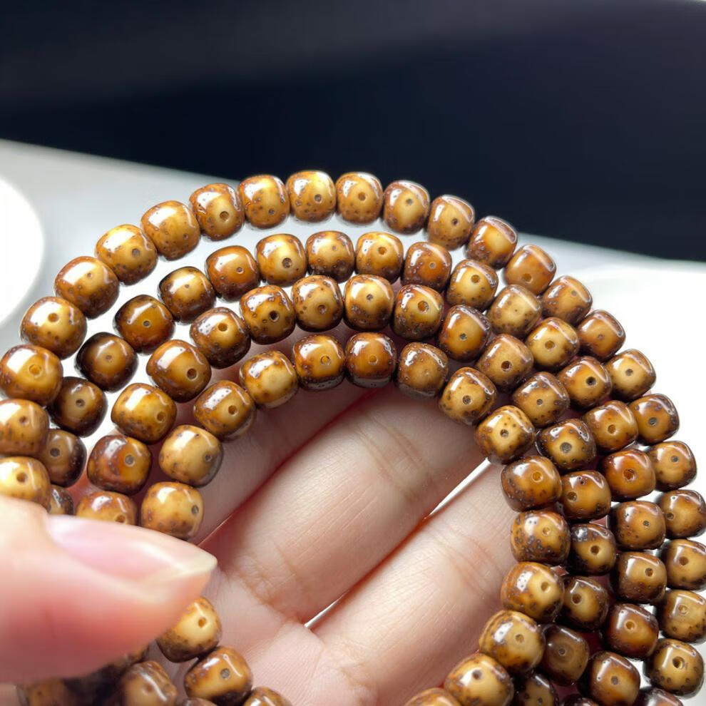 一北尖货满红虎皮陈籽正月8x7老型大留白海南星月菩提文玩佛珠手串