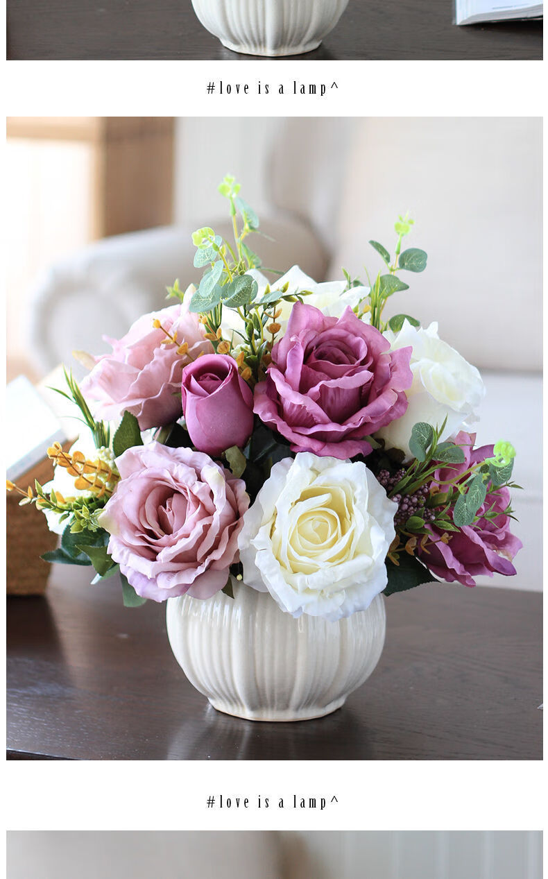 精选仿真花艺套装家居餐桌桌面轻奢摆件摆设假花装饰花绢花客厅花艺