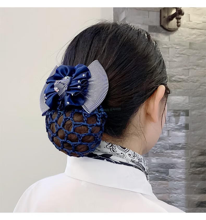 will职业头花网兜上班网花护士空姐镀银色行服务员空乘上班发夹头发网