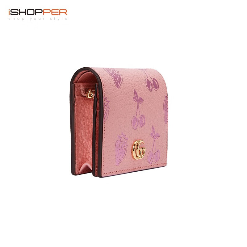gucci古驰零钱包22早春新款情人节特别款ggmarmont系列樱花和草莓印花