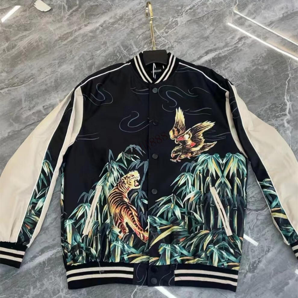 nasa giss外套男秋季潮牌百搭虎鹰印花丝绸夹克高街痞帅拼接国潮棒球