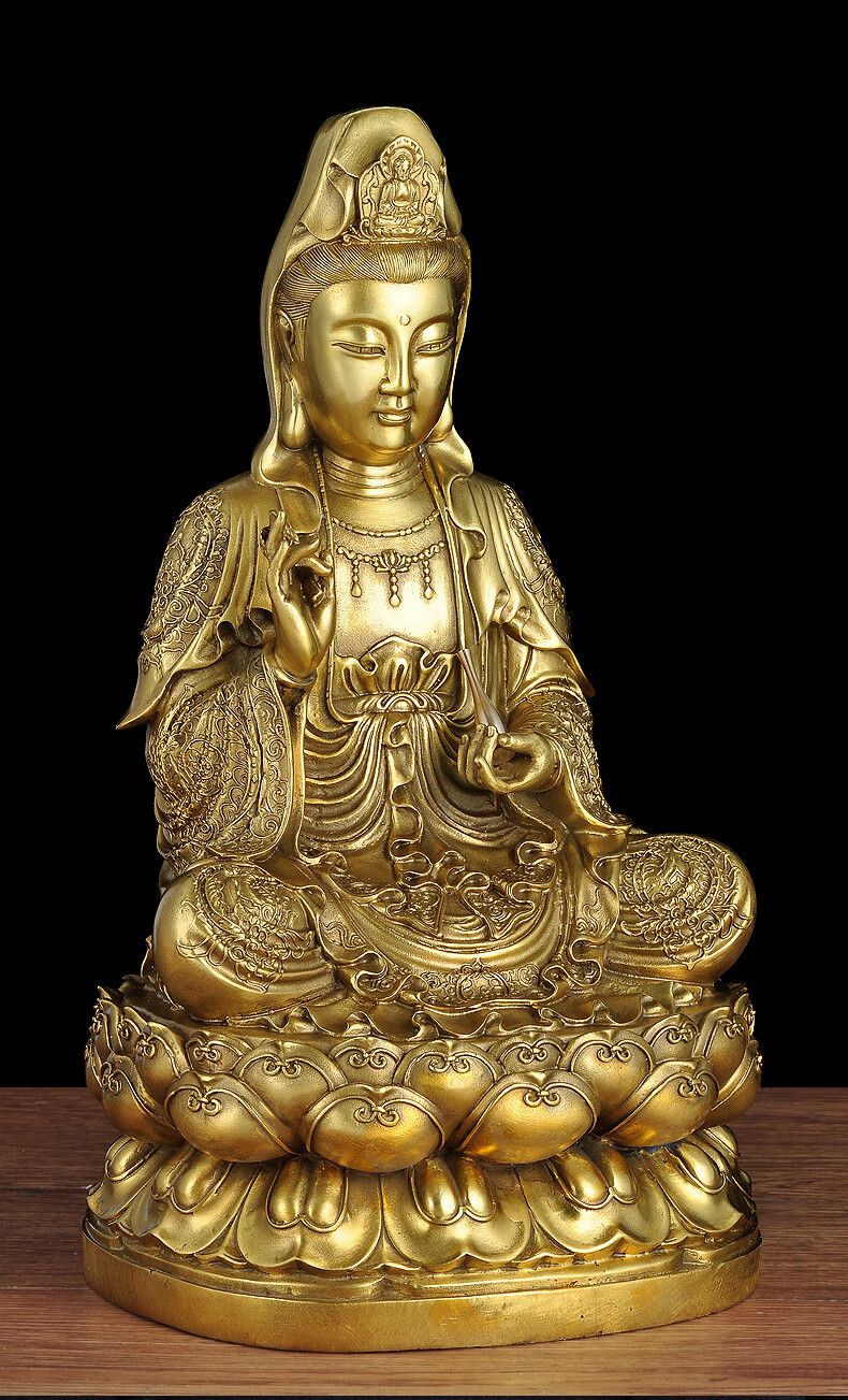 全铜观音摆件观世音菩萨佛像观音娘娘坐莲观自在居家寺庙佛堂供奉 1.