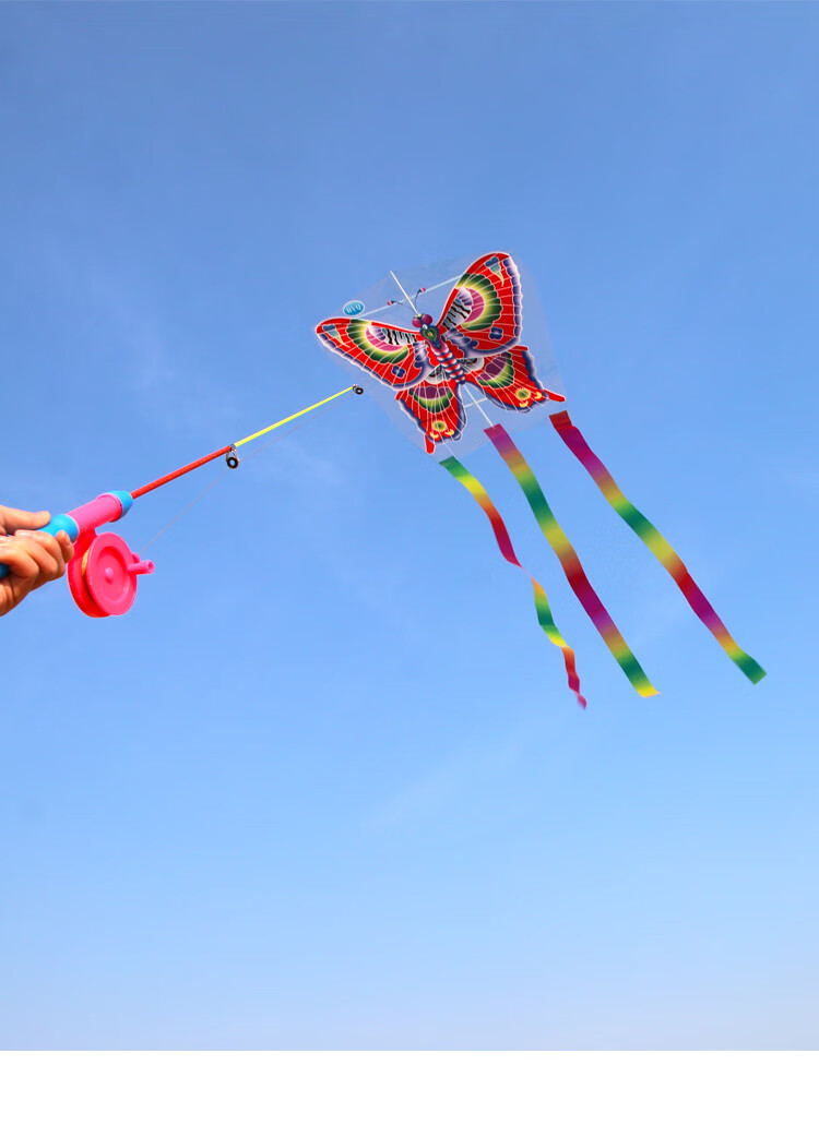 易飞潍坊新款迷你塑料小风筝金鱼蝴蝶手持鱼竿含30米线连接器送2只风
