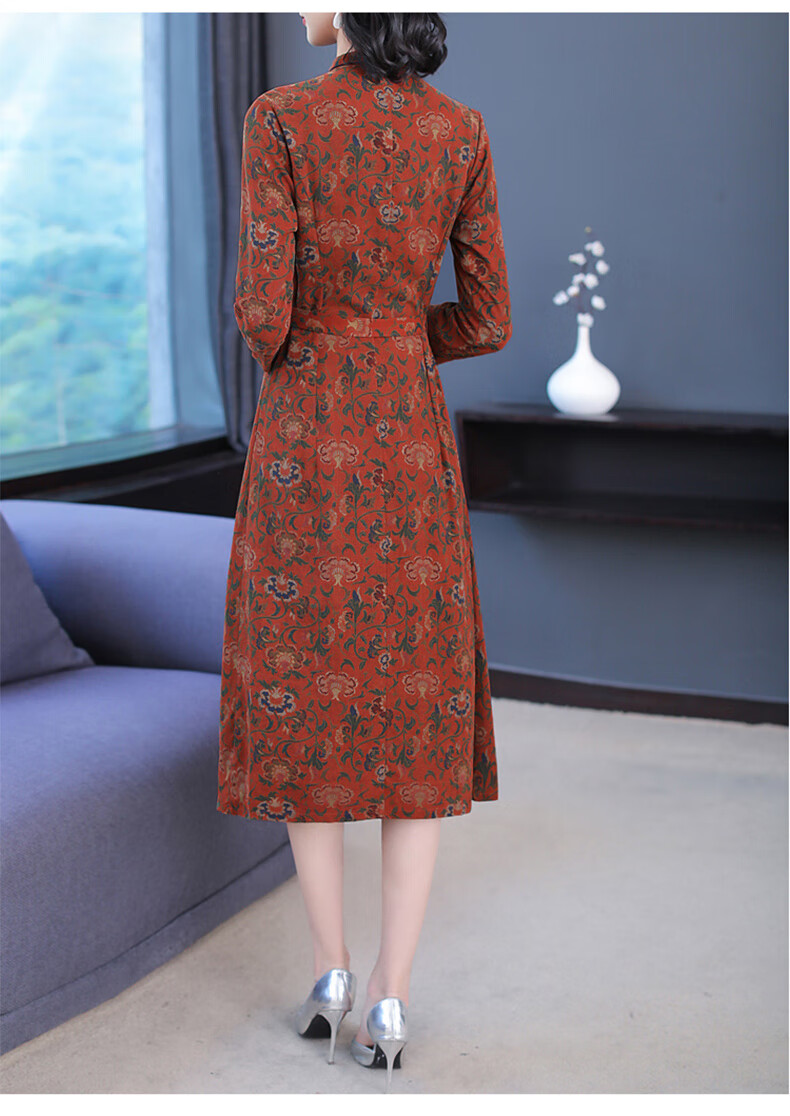 秋冬高端轻奢品牌长袖真丝香云纱连衣裙秋装2020新款女中长款妈妈中