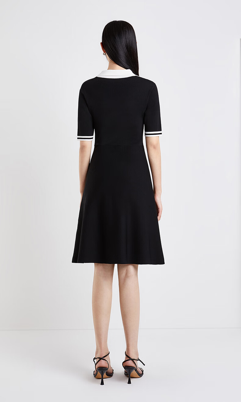 ochirly欧时力2022新款春夏polo领撞色镶边针织连衣裙 米白010 s