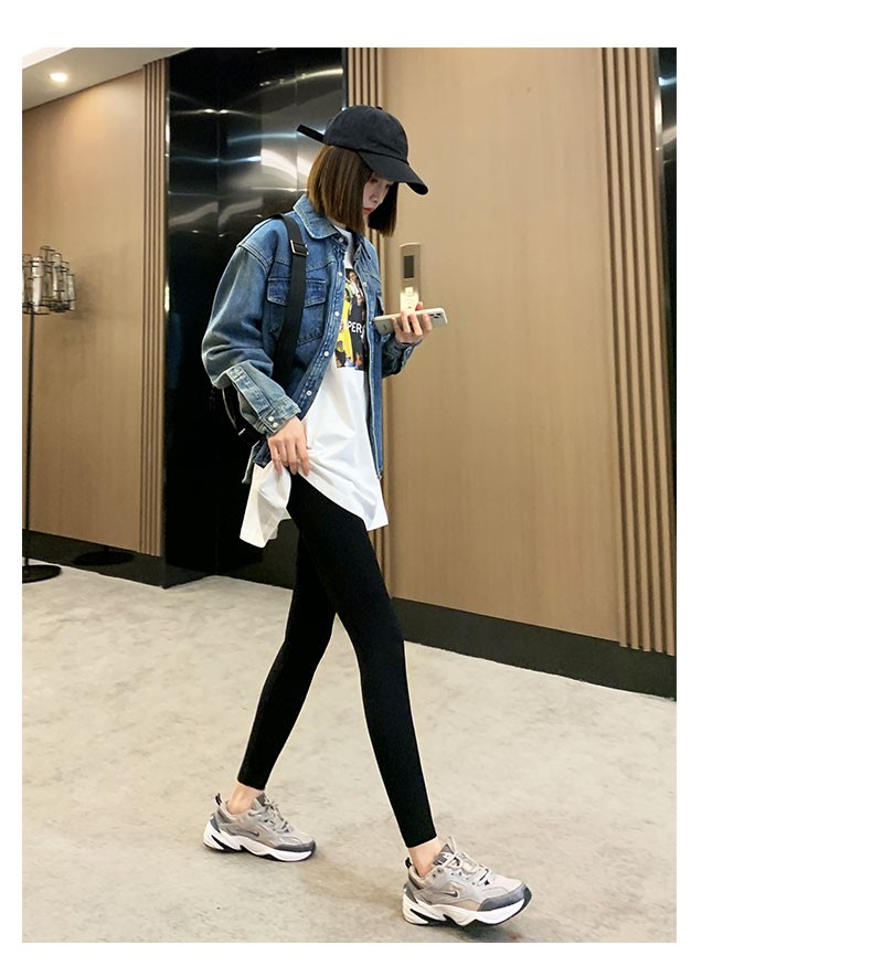 9402-宝娜斯早春高腰鲨鱼皮打底裤子女外穿紧身收腹束腰裤瑜伽健身显瘦美臀美腿九分小脚裤魔力火山芭比裤 黑色九分裤 夏季薄款 M(适合100-120斤)-详情图