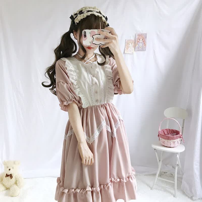 柏漫丝 软妹少女公主裙可爱短袖女学生洛丽塔裙子日常雪纺连衣裙夏萌