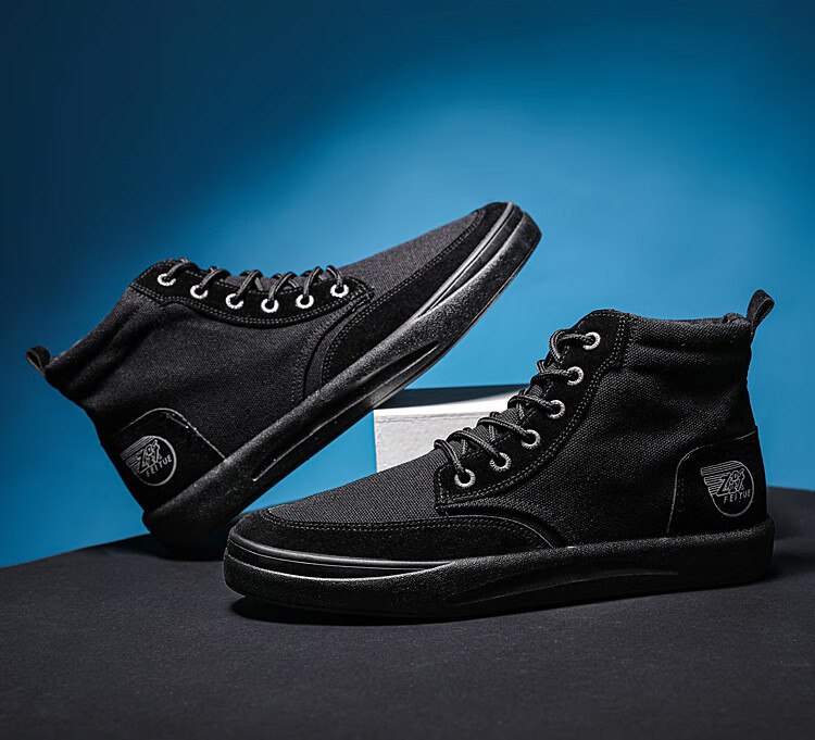 fy飞跃帆布鞋男鞋高帮男士秋季鞋子男款板鞋百搭黑色时尚休闲板鞋子