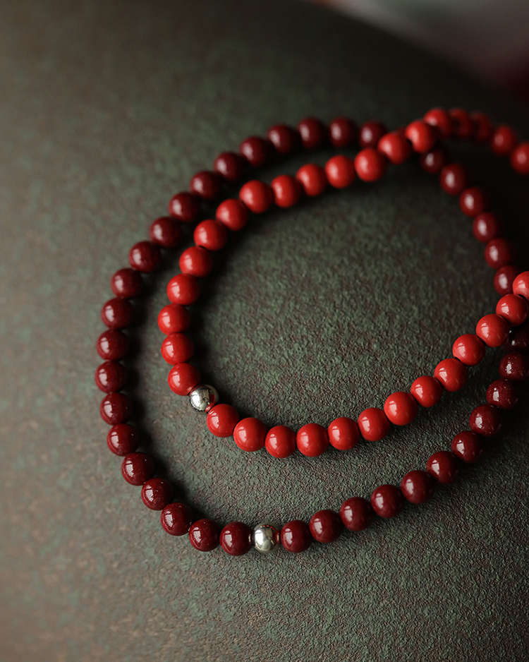 2022年原矿紫金砂朱砂红砂手串s925银珠转运手链女款本命年4mm紫金砂