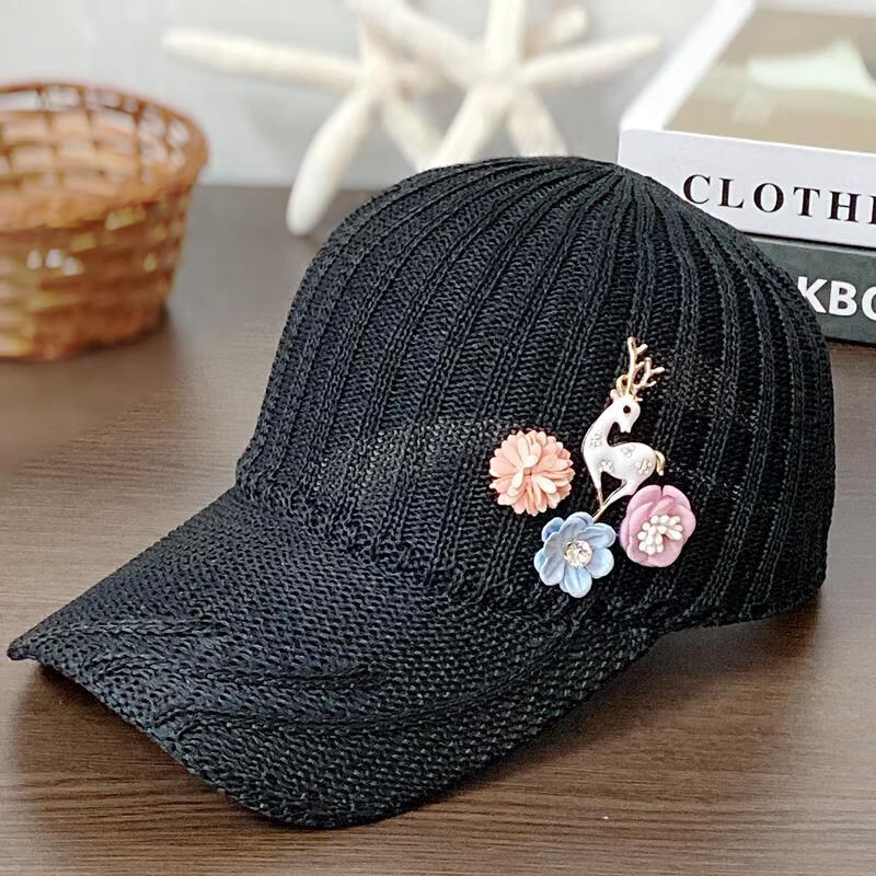 女士鸭舌帽帽子女韩版夏季透气网帽花朵遮阳棒球帽网眼太阳帽户外凉帽