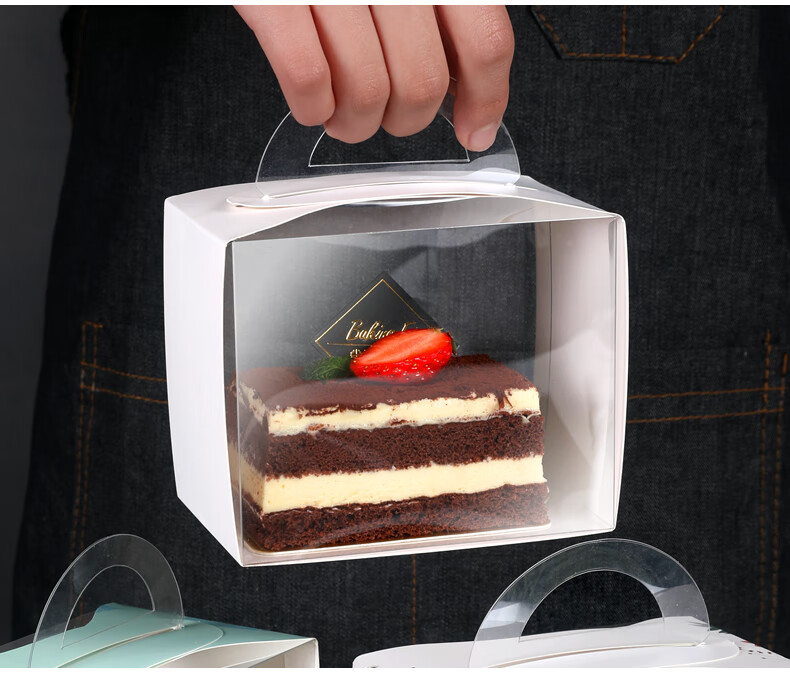 芝士切块一次性家用塑料长方形西点盒子烘焙包装火烈鸟手提慕斯盒50个