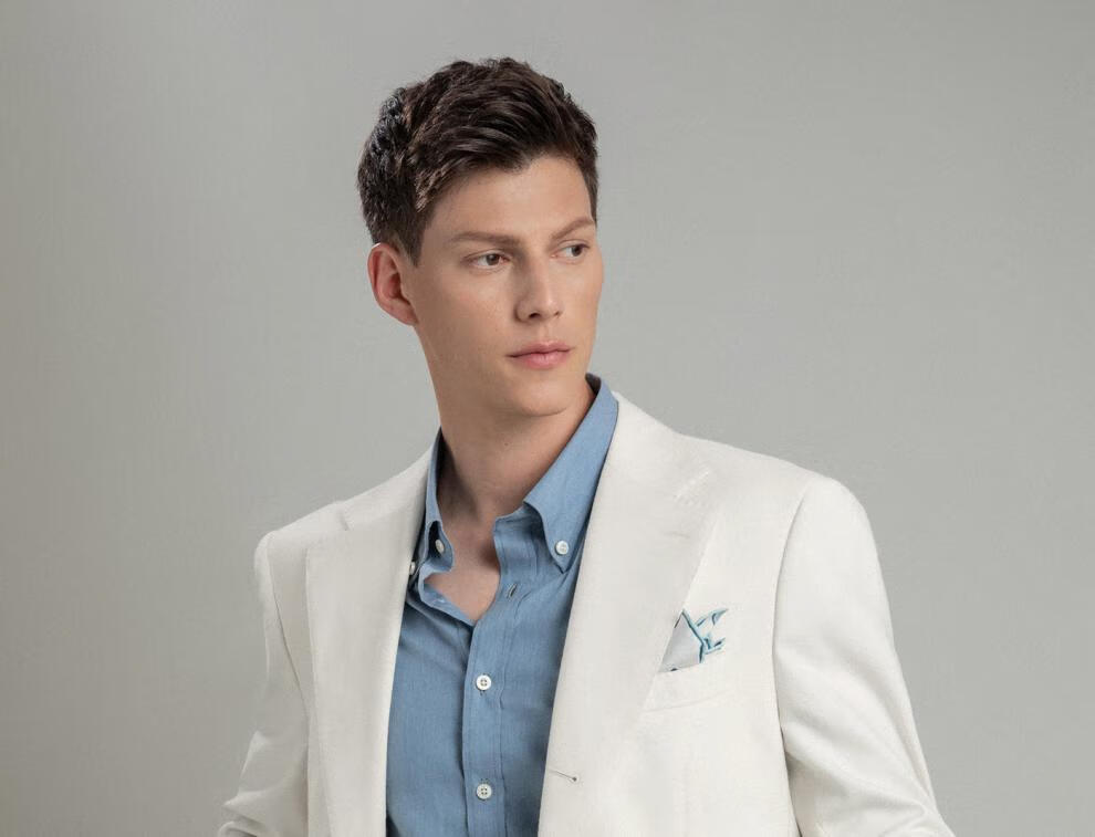 skaro白色西装外套男单西春夏季商务休闲职业那不勒斯肩西服正装上衣