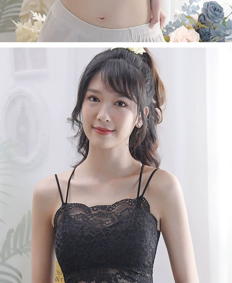 女士吊带打底背心白色蕾丝裹胸抹胸性感美背吊带学生胸垫外穿内搭防