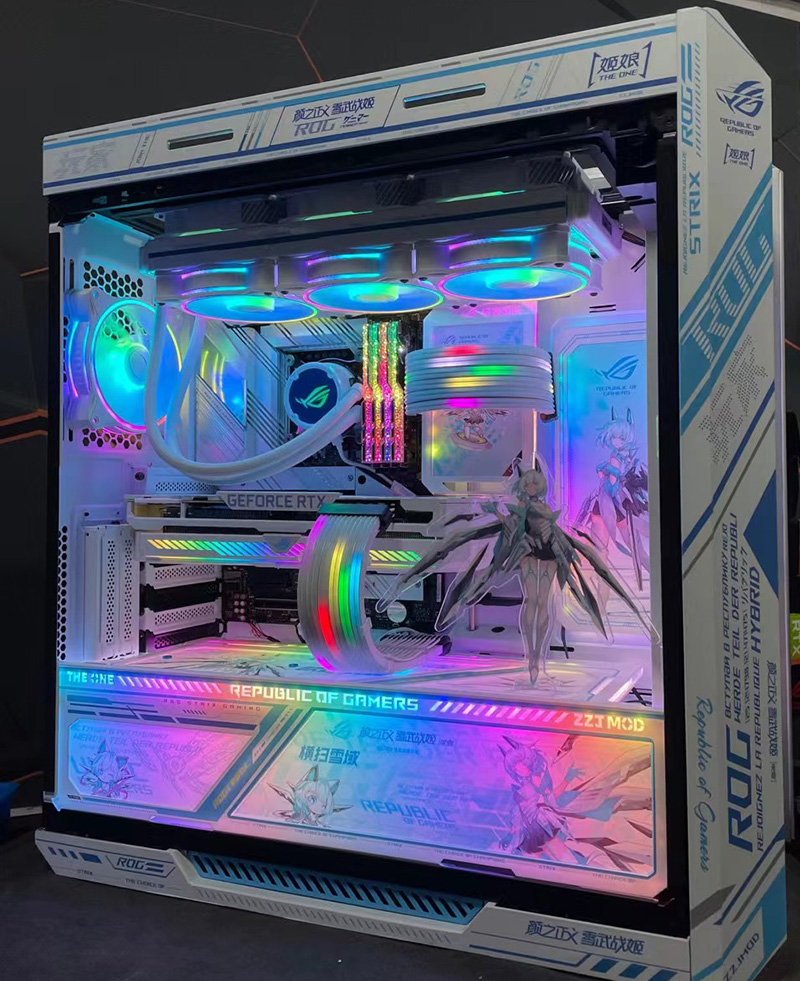 华硕太阳神rog gx601改装uv喷涂 吹雪姬 海贼王 高达主题机箱 海贼王