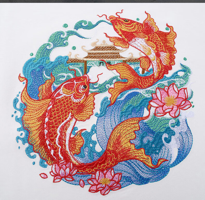 古阿新刺绣中国风男装春季新款套头卫衣薄款鲤龙门刺绣