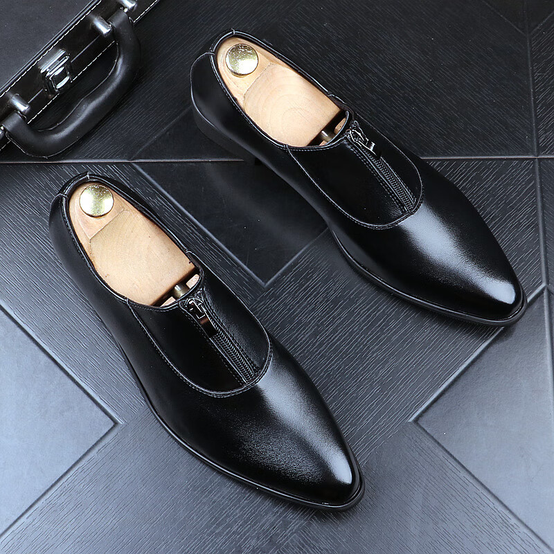 男士英伦尖头高跟皮鞋型师韩版潮男内增高6cm时尚个性鞋子白色正常版