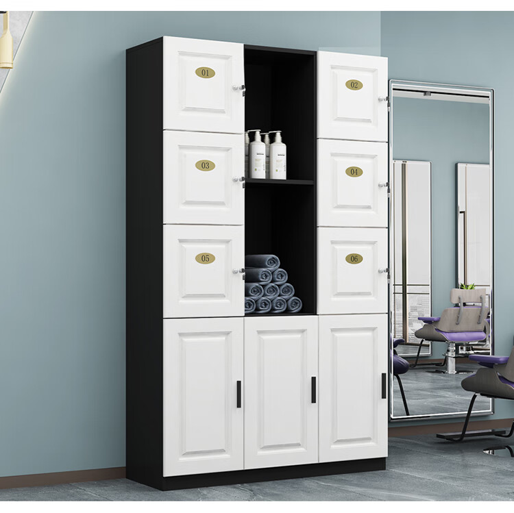 美发店储物柜展示柜成列柜带锁存包柜毛巾储存柜美容院产品毛巾柜 6门