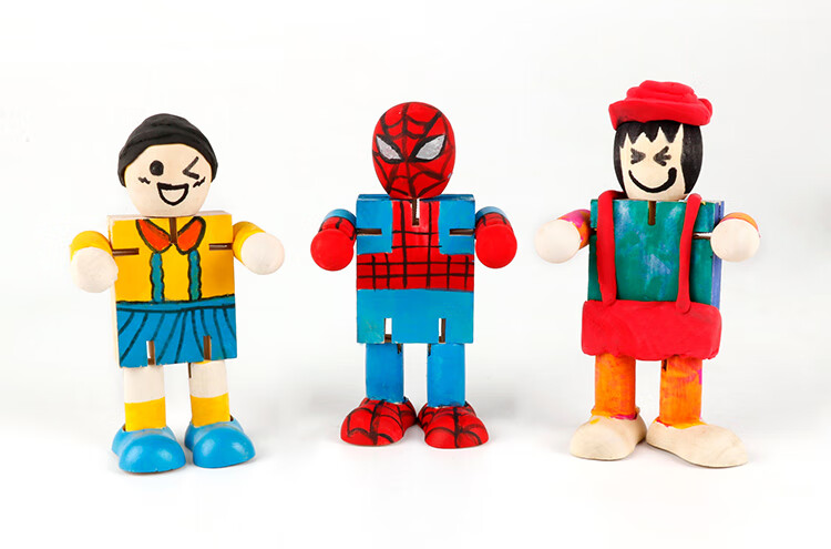 白坯木偶关节机器人diy木头涂鸦彩绘白模填色幼儿园创意美术绘画 10个