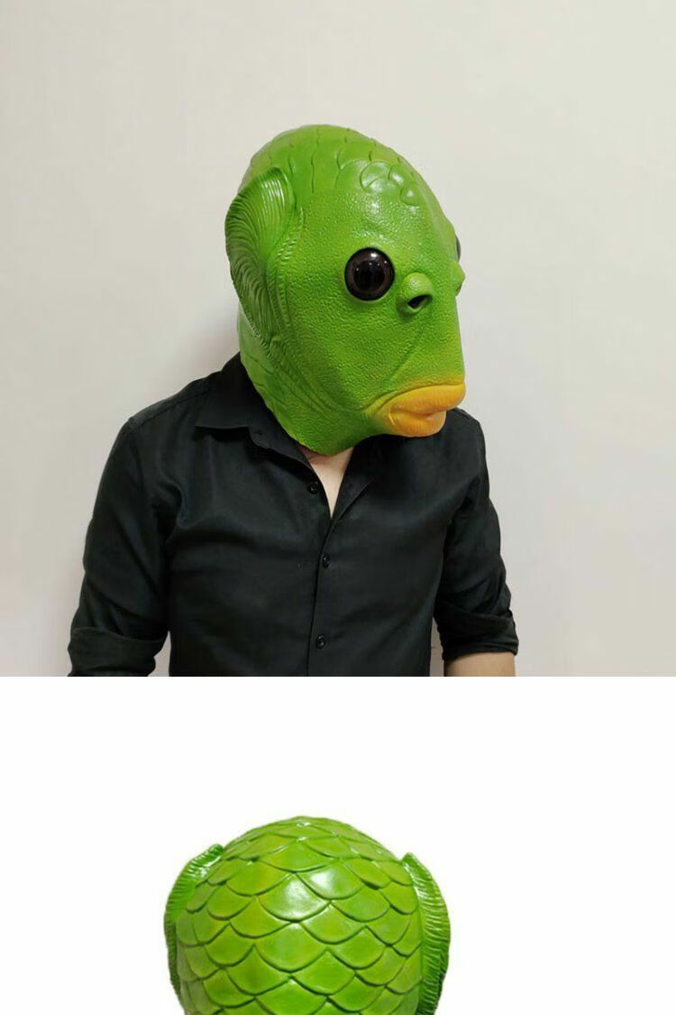 热门奔波儿霸绿鱼人头套抖音万圣节面具搞笑鱼头怪怪人绿色网红奔波儿