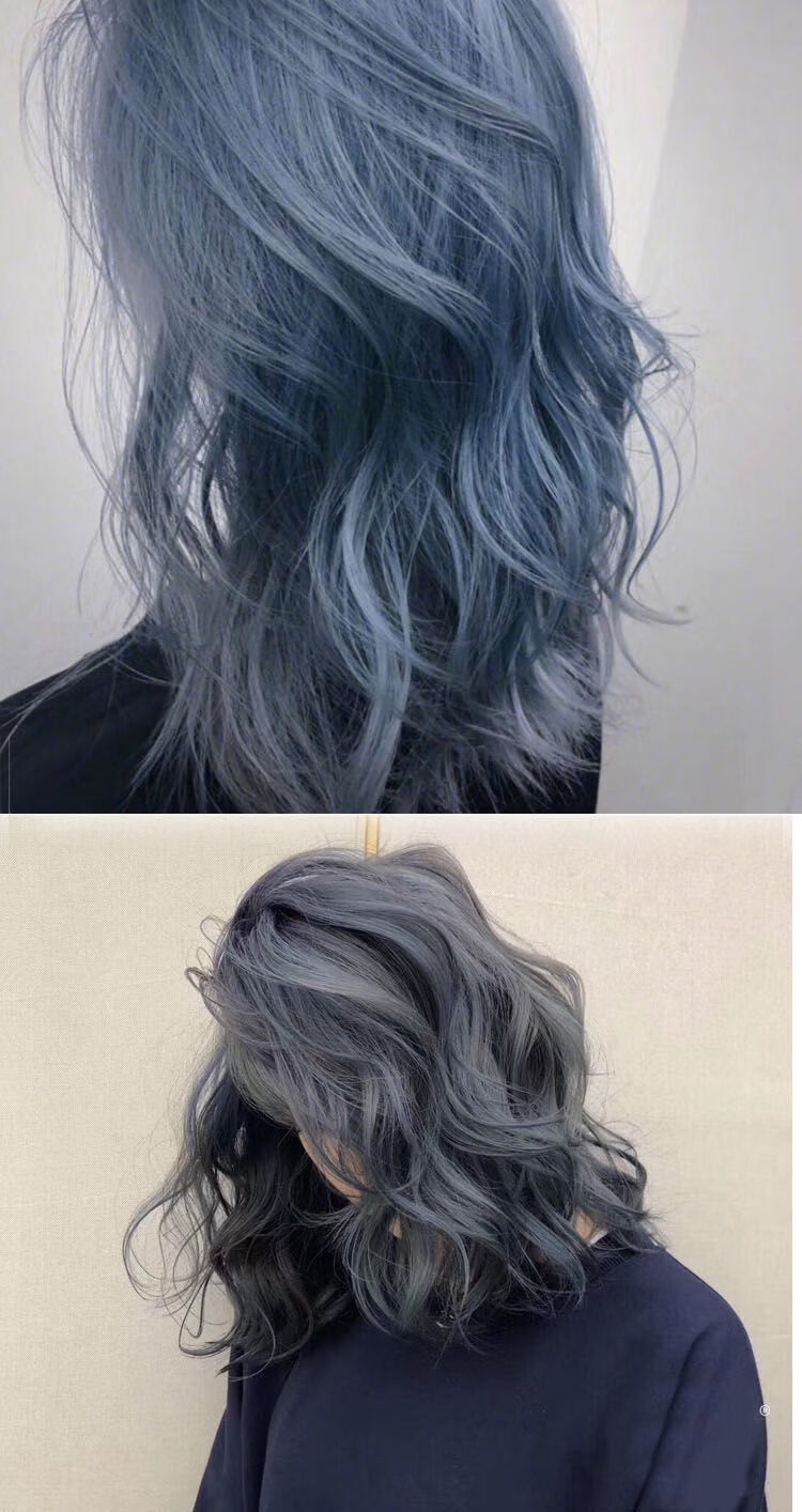 可乐蓝雾霾蓝雾蓝色染发剂流行色彩色染膏潮色蓝黑色染膏 蓝黑色 褪色