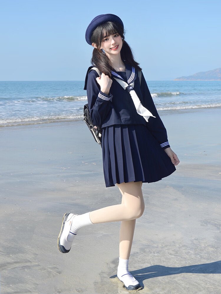 春夏必备水手服jk制服水手服冬季女绀三本基础款中间服长款冬服日系