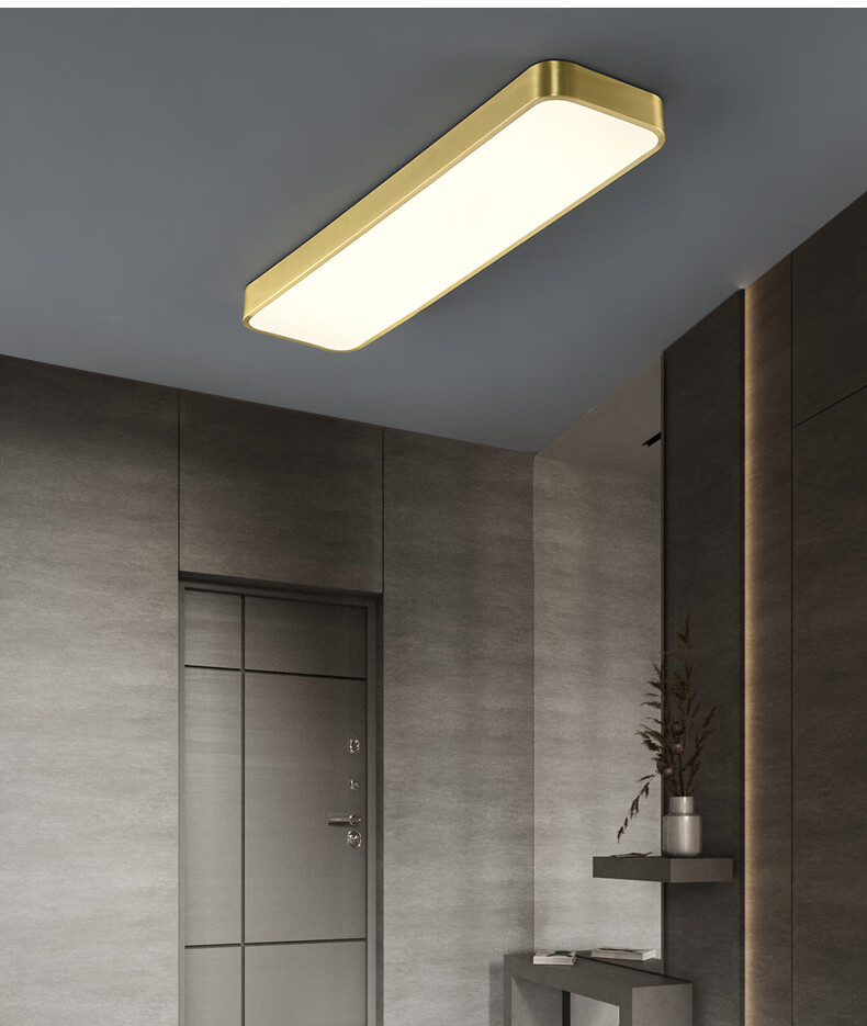 欧普品质新中式长条方形吸顶灯全铜过道走廊灯衣帽间长入户玄关珐琅彩