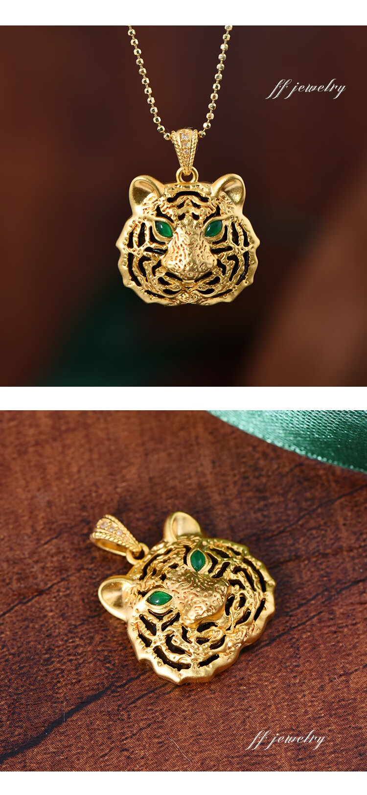 周庆祥18k金钻石虎头吊坠女au750本命年老虎生肖挂坠男女可戴生日七夕