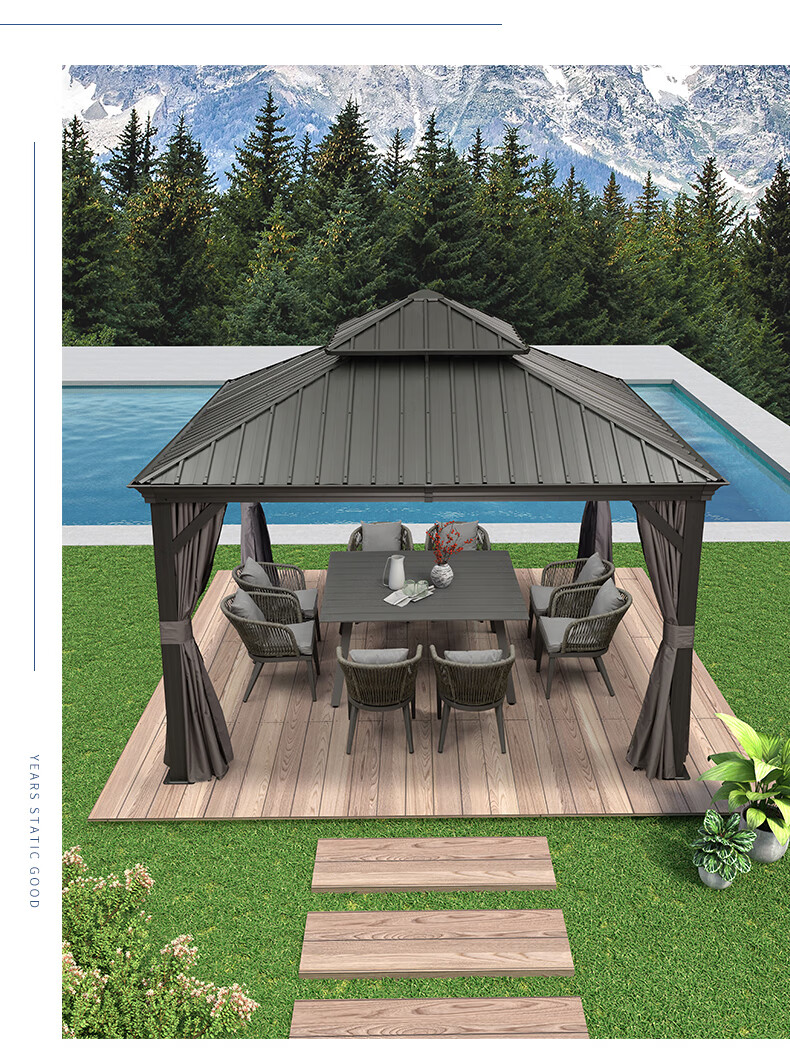 凉亭户外庭院别墅院子户外雨棚简约铝合金亭子花园四角