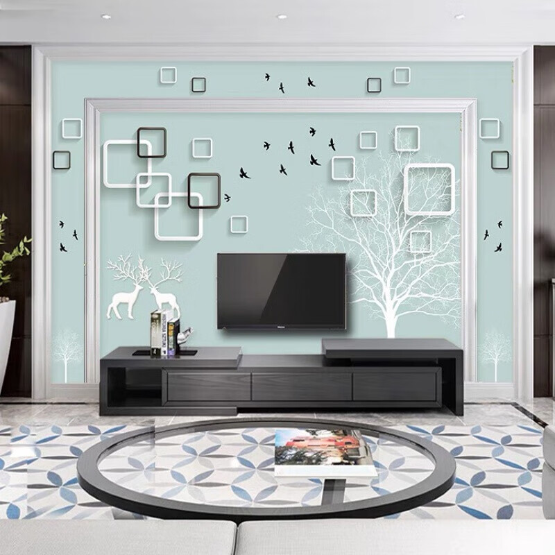 电视背景墙壁纸现代简约墙纸几何线条客厅3d立体影视墙布订做壁画的