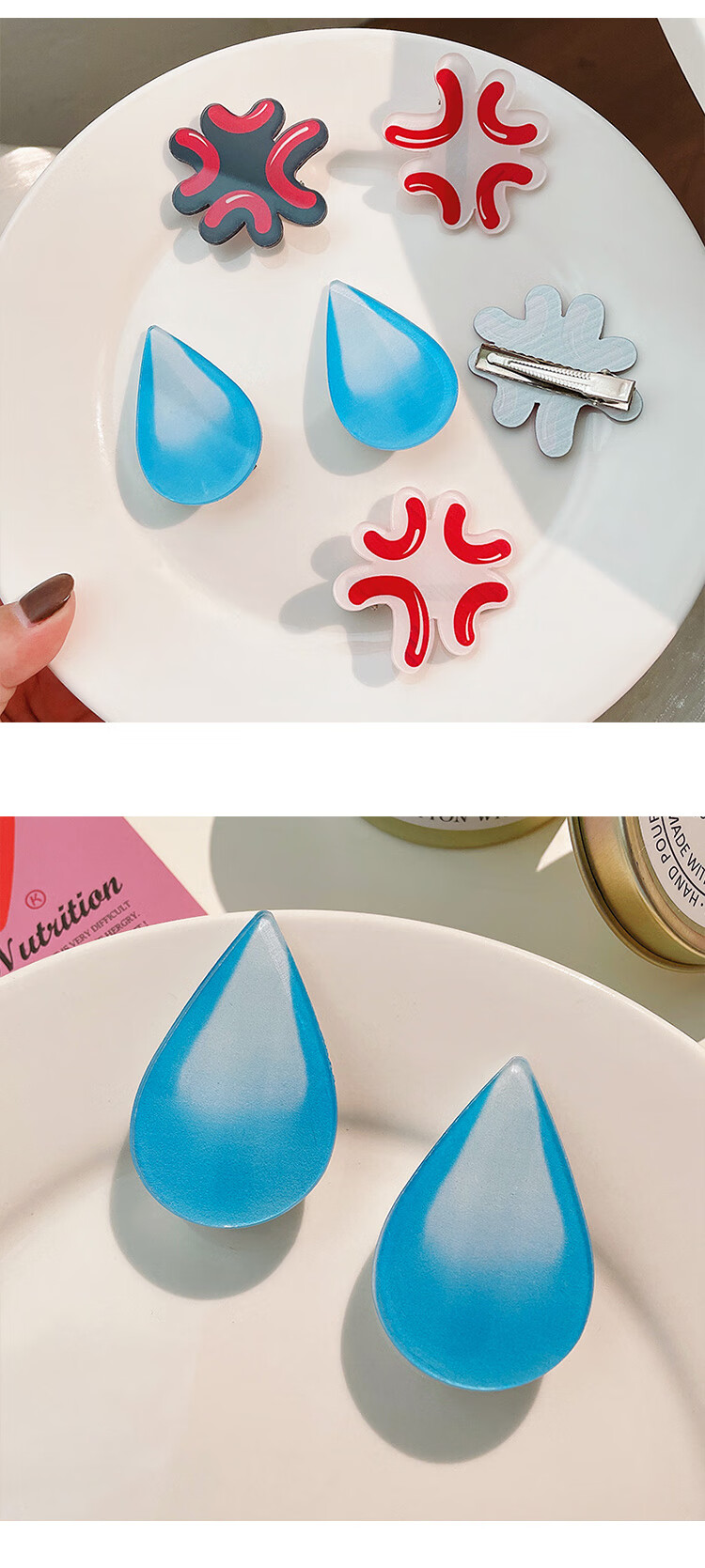 无语发夹汗滴发卡女夏刘海流汗黄豆夹子水滴夹diy头饰情绪3件套现货